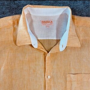 Inserch 100% Linen Button Down Shirt Mens 4XL Orange Long Sleeve Beach Resort